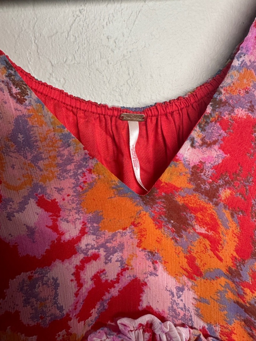 Free People Julianna Tiered Maxi Dress Boho Floral V-Neck Pockets Pink Orange - Picture 5 of 11